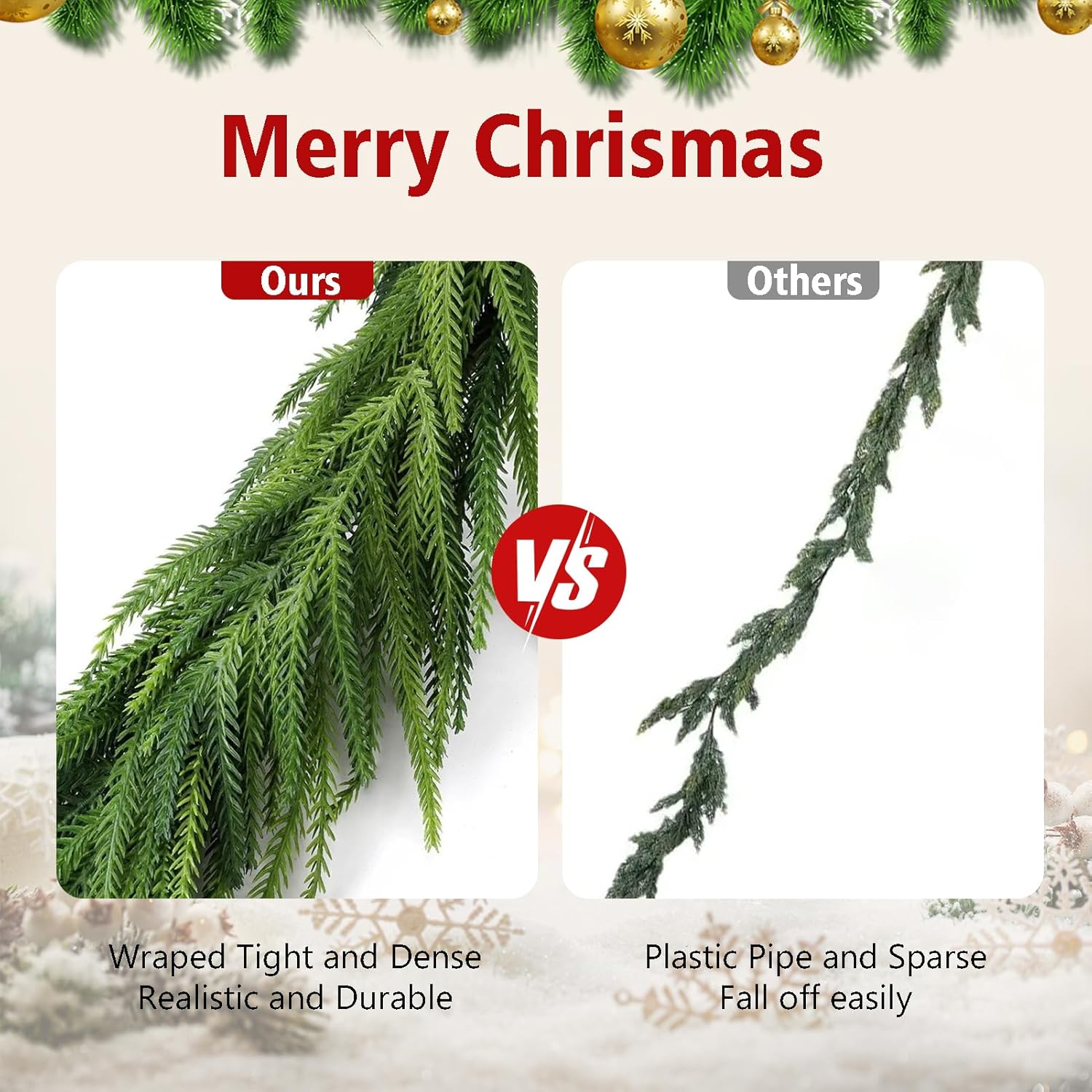 9Ft Christmas Garland, Real Touch Norfolk Pine Garland Realistic Christmas Artificial Garlands Faux Greenery Garland for Stairs Table Mantle Fireplace Indoor Outdoor Decor